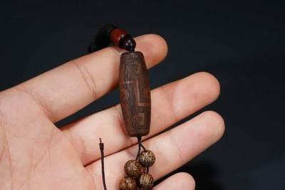 上海都达杂项专场七十三【全场包邮】 天然奇楠沉香天珠吊坠挂件 附鉴定证书86-279