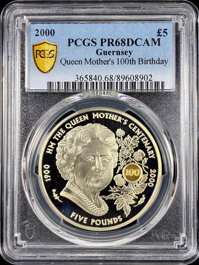 【雨安】【直播拍卖】【第0126期-评级币章】2026-01-24 周六 19:30 - [评级现代] Great Britain 英国 5镑 2000年 王太后 [28.28克,  0.925银] PCGS-PR68DCAM 精制币