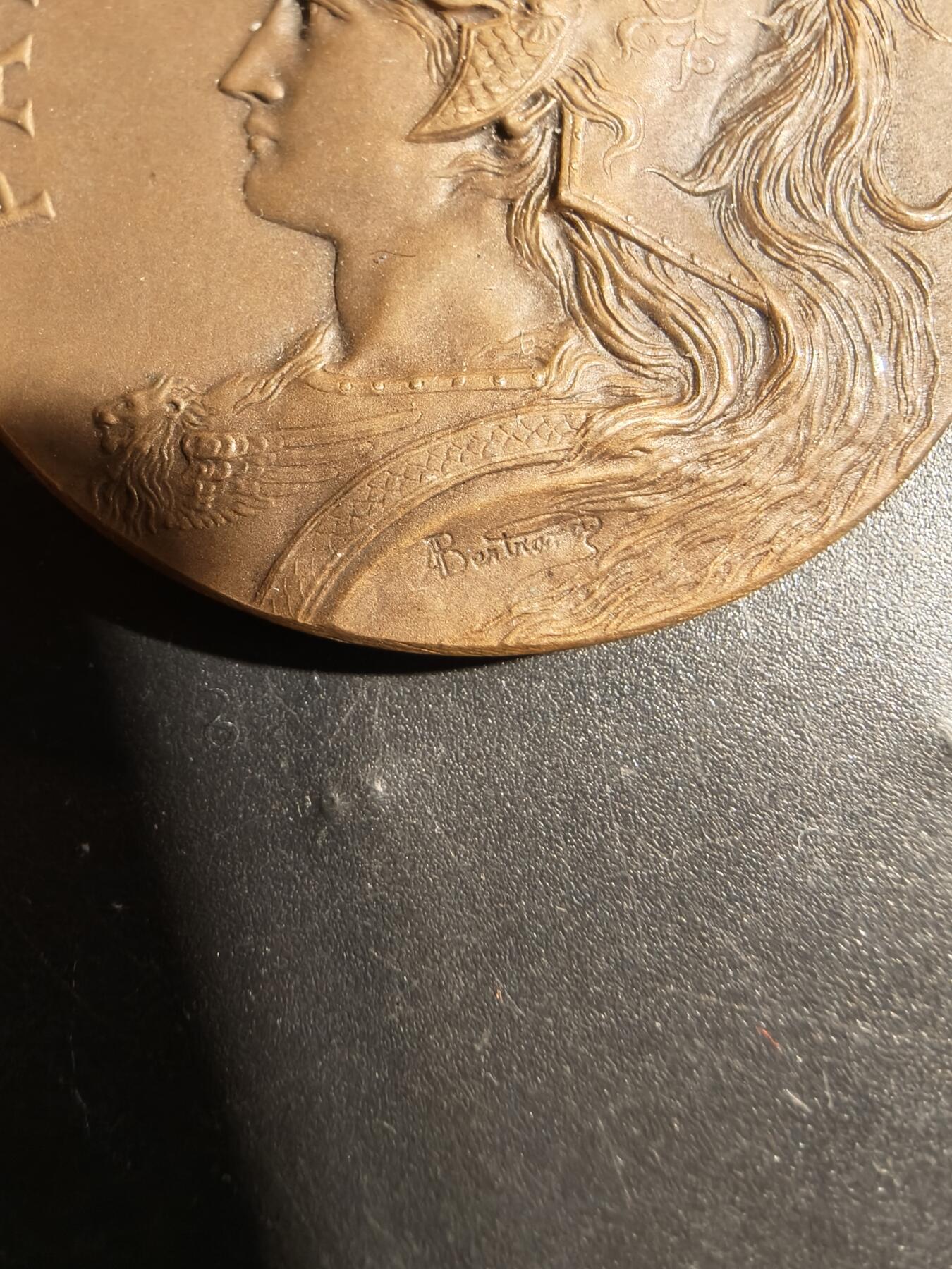 老王徽章第178期 法国国家射击协会大铜章     公鸡头玛丽安娜    大师波特作品     直径46mm    重量44.2g