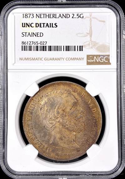 【雨安】【直播拍卖】【第0126期-评级币章】2026-01-24 周六 19:30 - [评级欧洲] Netherlands 荷兰 王国 2.5盾 (1849-1874) 威廉三世 1873年  NGC-UNC