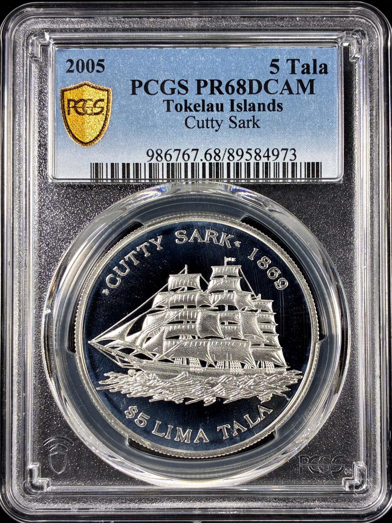 【雨安】【直播拍卖】【第0126期-评级币章】2026-01-24 周六 19:30 [评级现代] Tokelau Islands 托克劳群岛 5Tala 2005年 帆船 PCGS-PR68DCAM 精制币