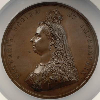 掌中浮雕-藏着的欧洲第050场 - NGC MS63: 1887年维多利亚女王登基50年铜章, 77mm，J.E. Boehm and F. Leighton雕刻 , 英国章目录BHM-3219