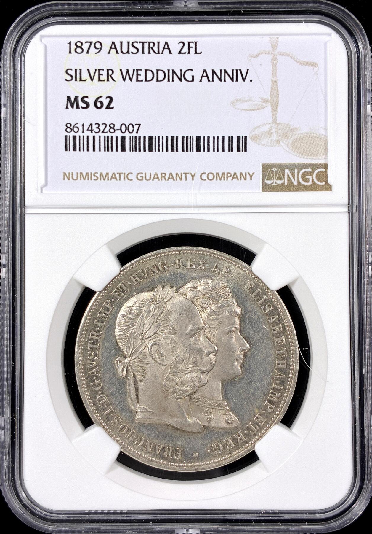 【雨安】【直播拍卖】【第0126期-评级币章】2026-01-24 周六 19:30 [评级欧洲] Austria 奥地利 2弗洛林 1879年 茜茜公主婚礼  NGC-MS62