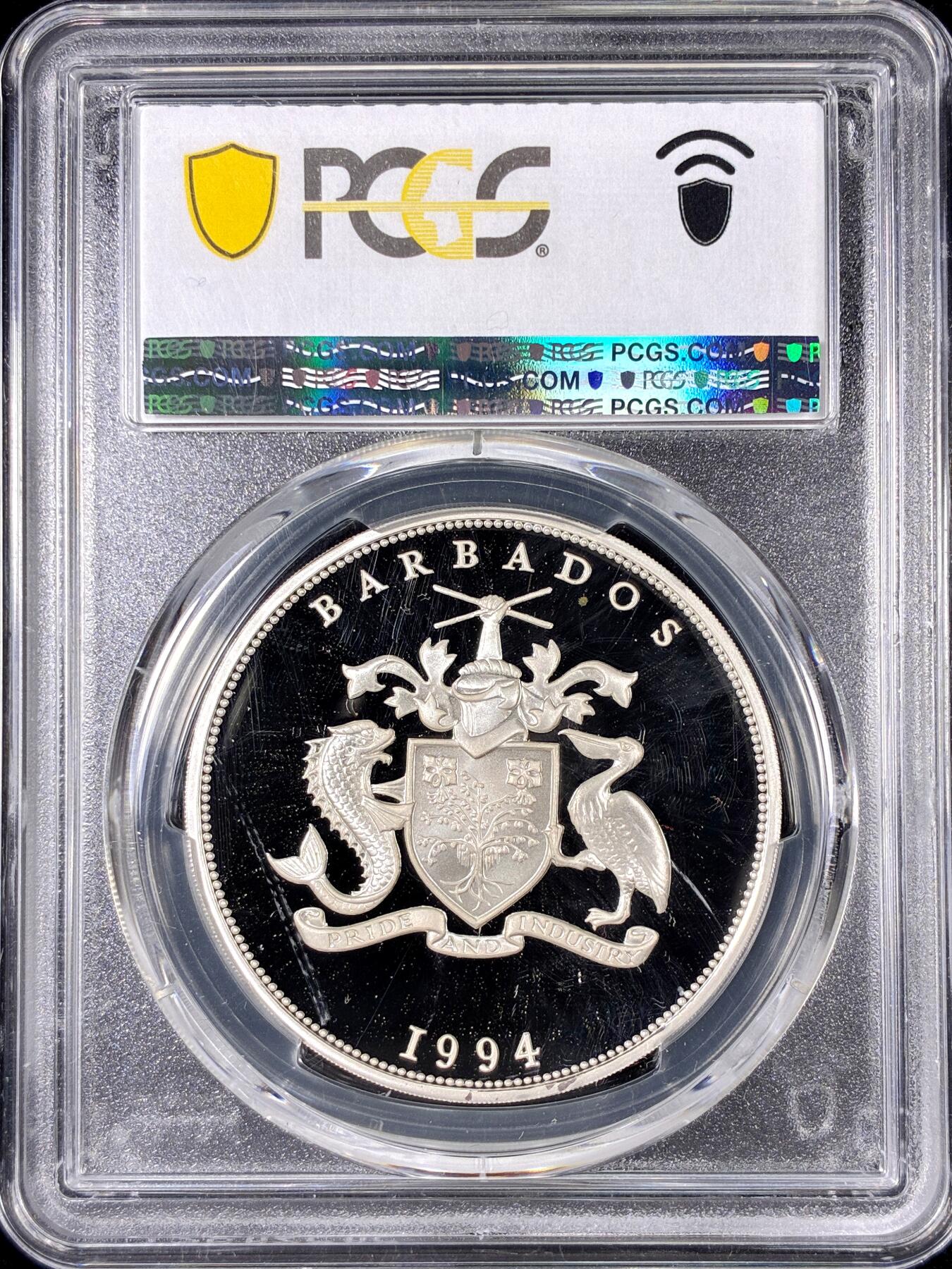 【雨安】【直播拍卖】【第0126期-评级币章】2026-01-24 周六 19:30 [评级现代] Barbados 巴巴多斯 5元 1994年 佩德罗 PCGS-PR69DCAM 精制币