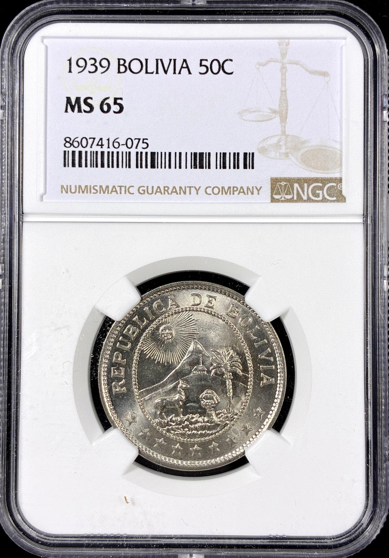 【雨安】【直播拍卖】【第0126期-评级币章】2026-01-24 周六 19:30 [评级美洲] Bolivia 玻利维亚 50分 1939年 1939年  NGC-MS65
