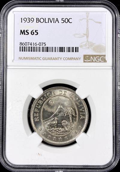 【雨安】【直播拍卖】【第0126期-评级币章】2026-01-24 周六 19:30 - [评级美洲] Bolivia 玻利维亚 50分 1939年 1939年  NGC-MS65