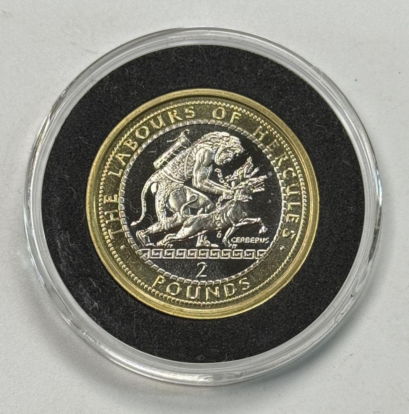 S&S Numismatic世界钱币-拍卖 第119期  直布罗陀2020年 活捉哈得斯的三头犬刻耳柏洛斯 2英镑双色纪念币 发行量1750枚