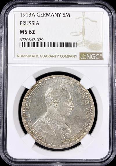 【雨安】【直播拍卖】【第0126期-评级币章】2026-01-24 周六 19:30 - [评级德国] Germany 德国 帝国 J.114 普鲁士 5马克 (1913-1914) 军装 1913年  NGC-MS62