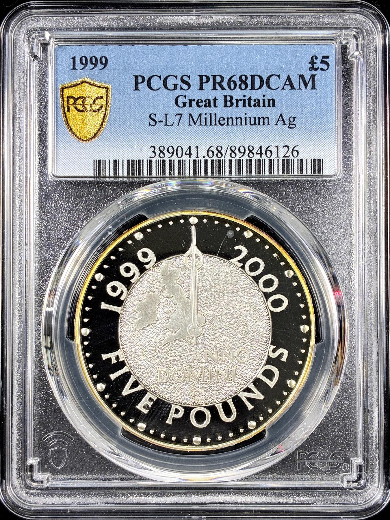 【雨安】【直播拍卖】【第0126期-评级币章】2026-01-24 周六 19:30 [评级现代] Great Britain 英国 5镑 1999年 千禧年 [28.28克,  0.925银] PCGS-PR68DCAM 精制币