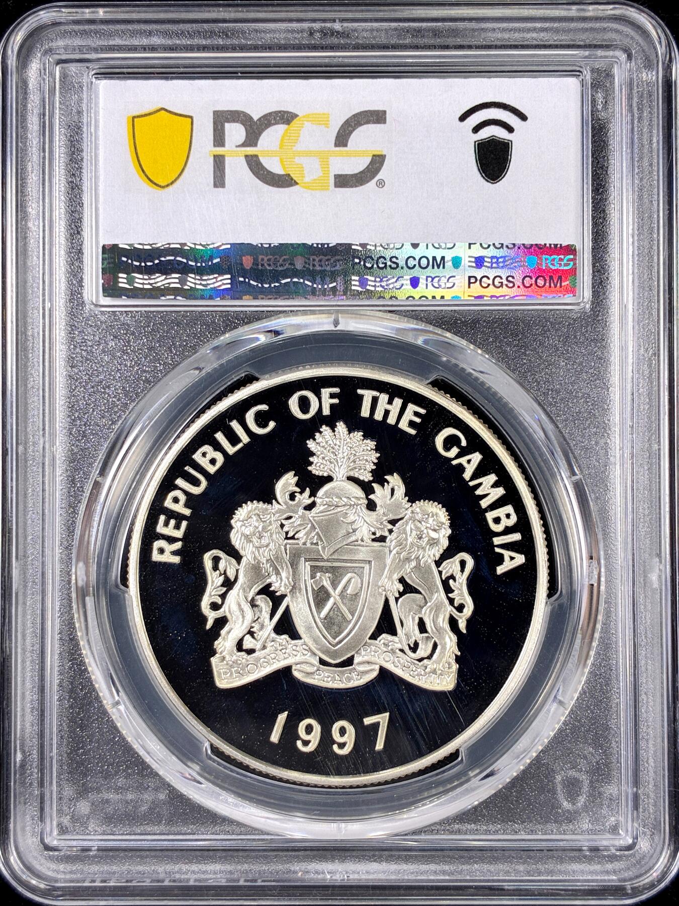 【雨安】【直播拍卖】【第0126期-评级币章】2026-01-24 周六 19:30 [评级现代] Gambia 冈比亚 10元 1997年 伊丽莎白二世金婚 PCGS-PR69DCAM 精制币