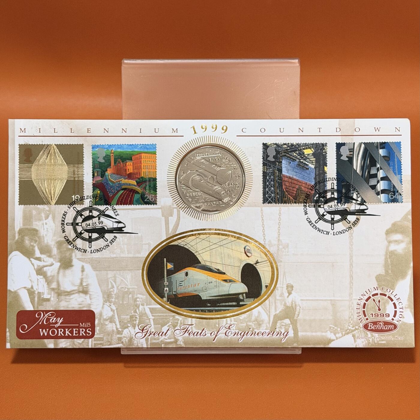 ＜星葵钱币社＞散币克朗场第68期·1月23日发货 〈邮币封〉直布罗陀1993年英吉利海峡隧道建设2.8埃居类精制克朗型纪念币