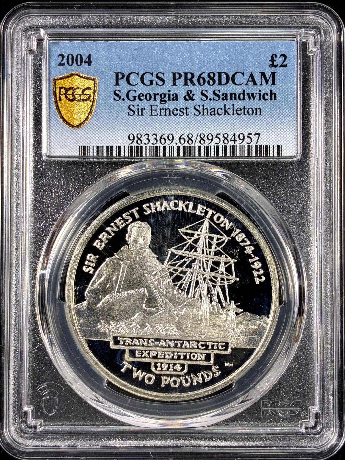 【雨安】【直播拍卖】【第0126期-评级币章】2026-01-24 周六 19:30 [评级现代] S.Georgia & S.Sandwich 南乔治亚岛和南桑威奇群岛 2镑 2004年 帆船 PCGS-PR68DCAM 精制币