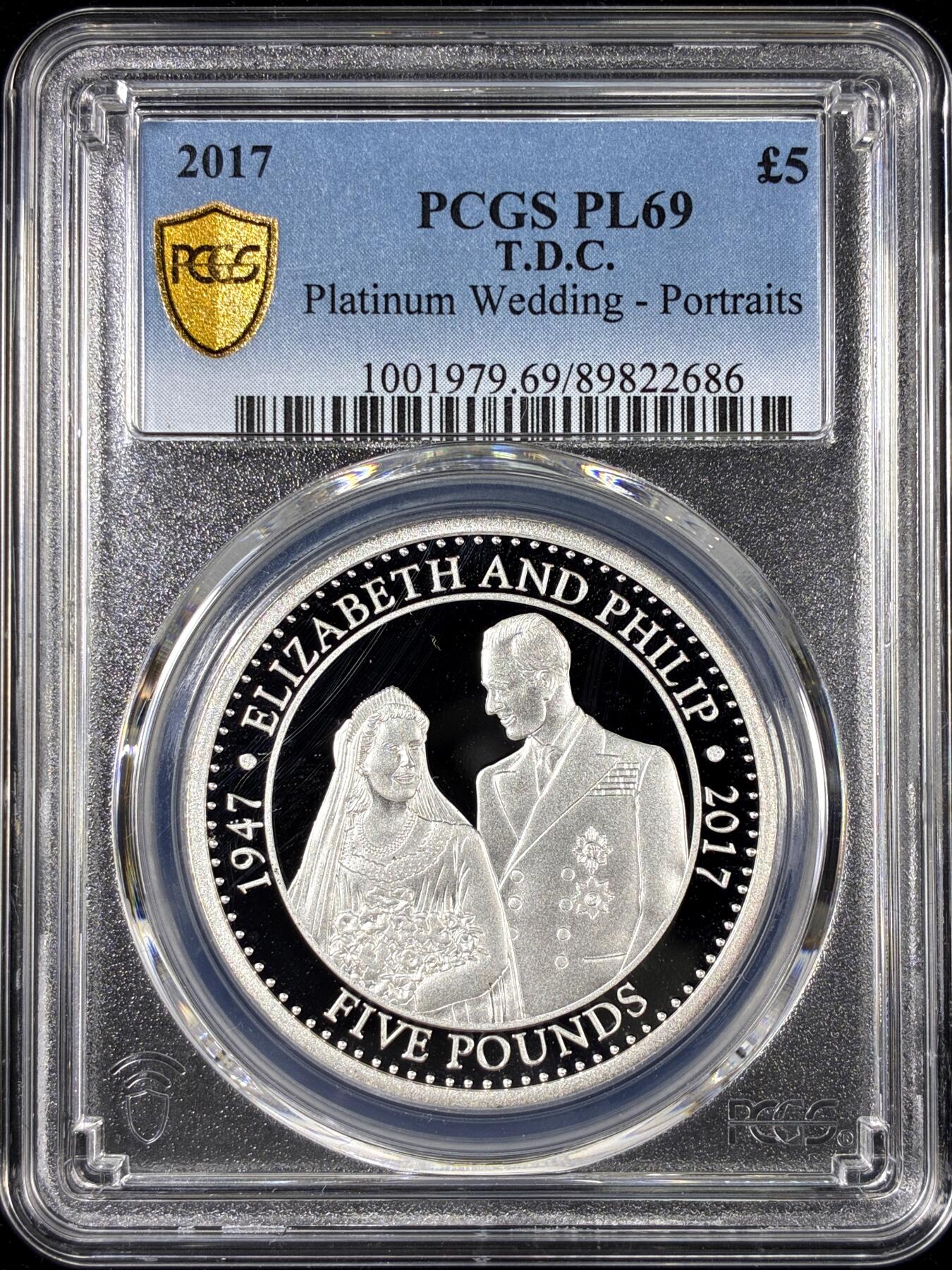 【雨安】【直播拍卖】【第0126期-评级币章】2026-01-24 周六 19:30 [评级现代] Tristan da Cunha 特里斯坦-达库尼亚群岛 5镑 2017年 铂金婚 PCGS-PL69