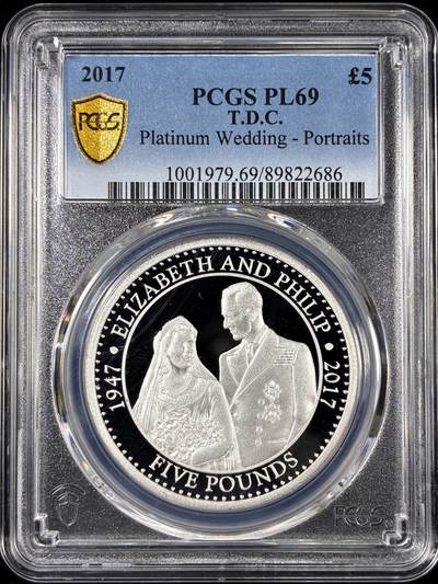 【雨安】【直播拍卖】【第0126期-评级币章】2026-01-24 周六 19:30 - [评级现代] Tristan da Cunha 特里斯坦-达库尼亚群岛 5镑 2017年 铂金婚 PCGS-PL69