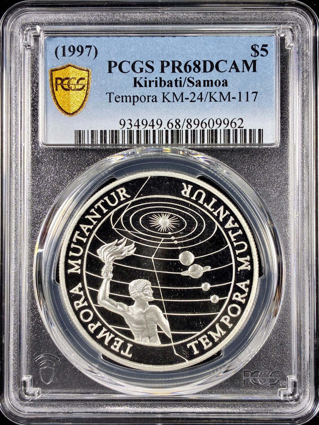 【雨安】【直播拍卖】【第0126期-评级币章】2026-01-24 周六 19:30 [评级现代] Kiribati 基里巴斯 萨摩亚 5元 1997年 [31.10克,  0.925银] PCGS-PR68DCAM 精制币