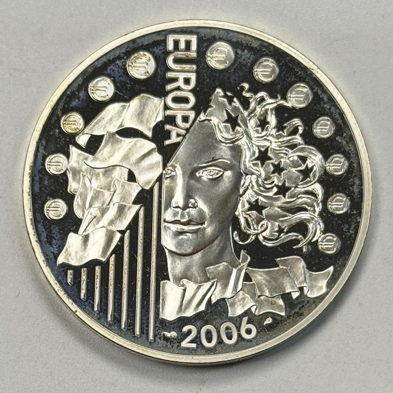 S&S Numismatic世界钱币-拍卖 第119期  法国2006年 欧洲之星-罗伯特·舒曼诞辰120周年 1.5欧元精制纪念银币  22.2克900银