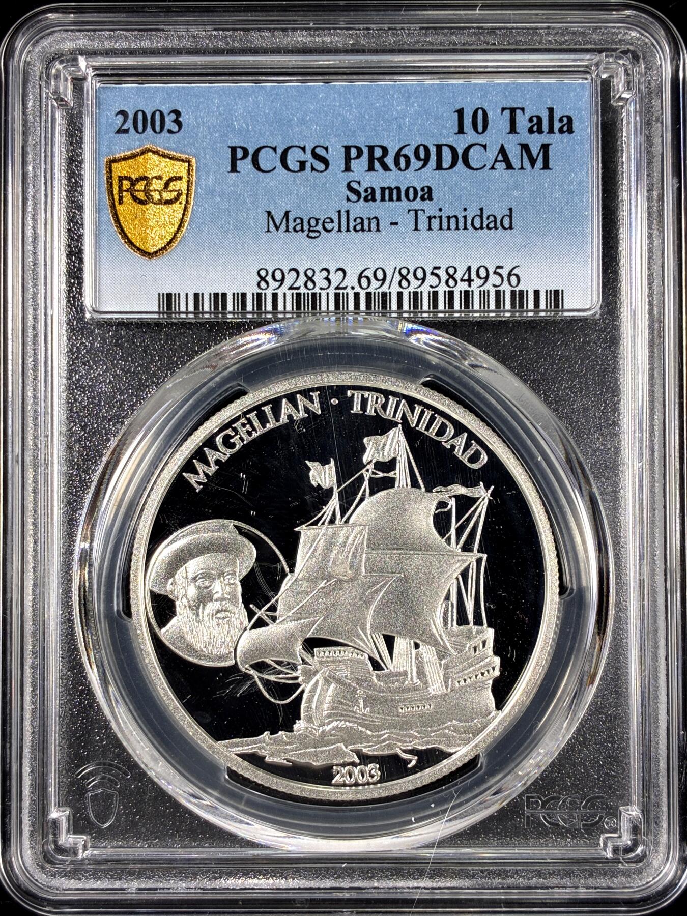 【雨安】【直播拍卖】【第0126期-评级币章】2026-01-24 周六 19:30 [评级现代] Samoa 萨摩亚 10 Tala 2003年 帆船 PCGS-PR69DCAM 精制币