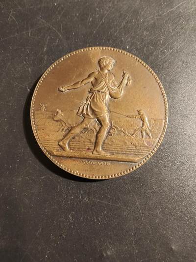 老王徽章第178期 - 法国1932年上莱茵省农业竞赛大铜章    播种者    直径50mm     重量62.8g