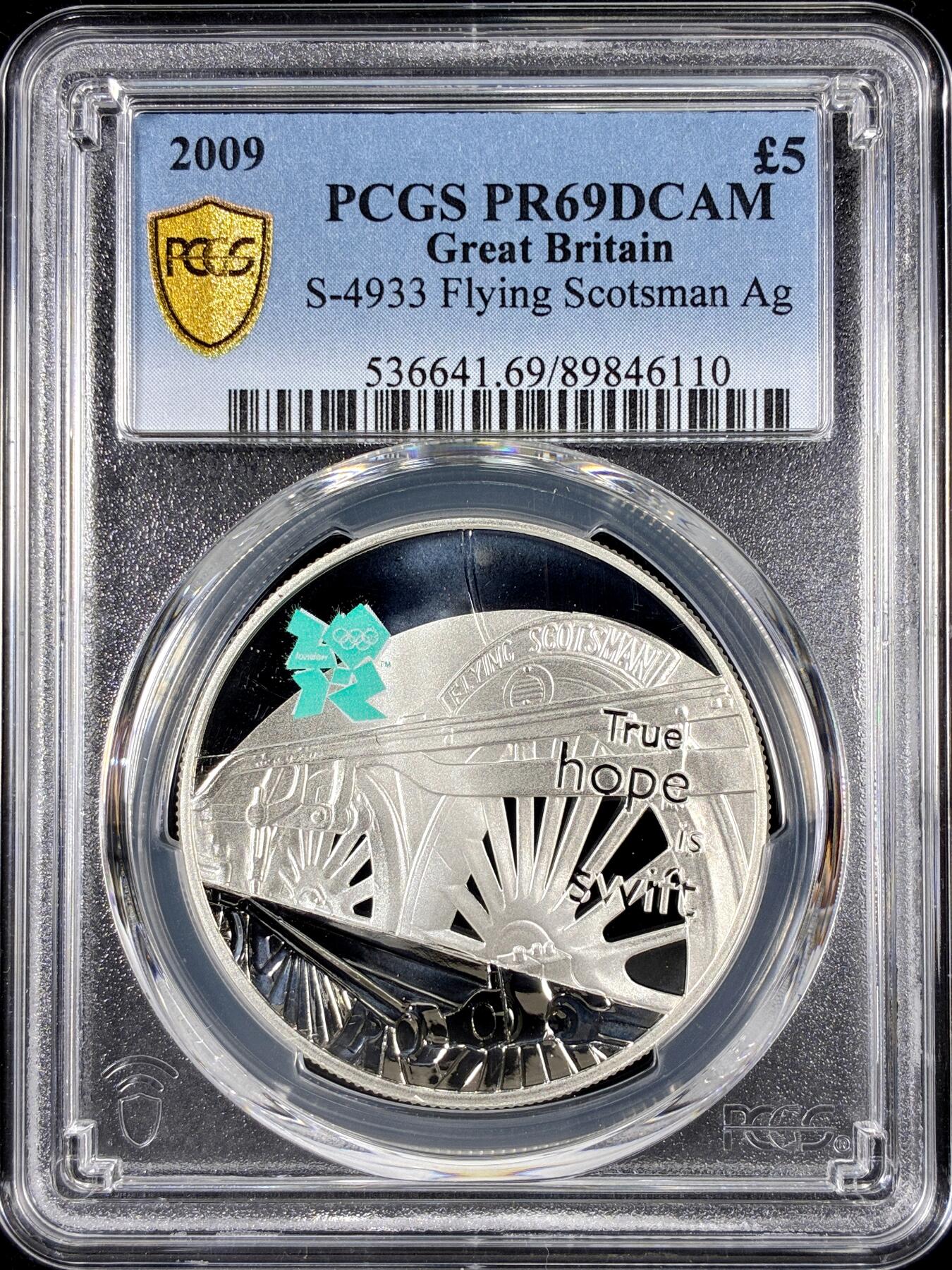 【雨安】【直播拍卖】【第0126期-评级币章】2026-01-24 周六 19:30 [评级现代] Great Britain 英国 5镑 2009年 伦敦奥运会-蒸汽机飞翔的苏格兰人 PCGS-PR69DCAM 精制币