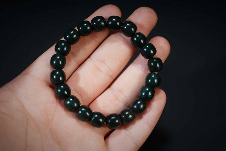 上海都达杂项专场五（全场包邮） 天然和田玉青玉老形珠手串 附鉴定证书87-51