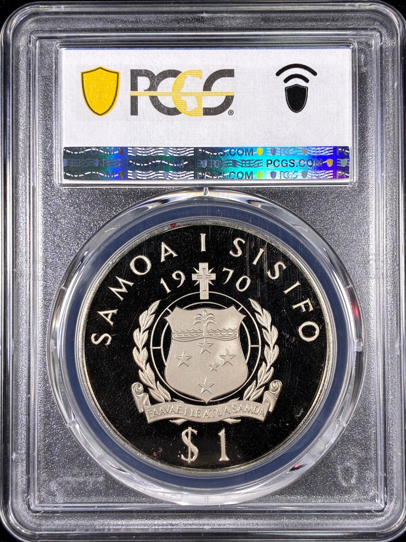 【雨安】【直播拍卖】【第0126期-评级币章】2026-01-24 周六 19:30 [评级现代] Samoa 萨摩亚 1Tala 1970年 教皇访问 PCGS-PR67DCAM 精制币