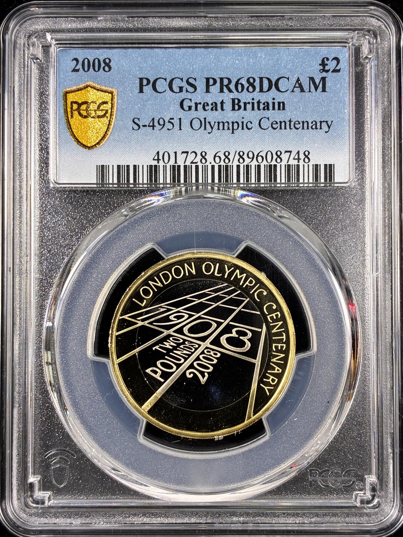 【雨安】【直播拍卖】【第0126期-评级币章】2026-01-24 周六 19:30 [评级现代] Great Britain 英国 2镑 2008年 奥林匹克百年 [12.00克,  0.925银] PCGS-PR68DCAM 精制币