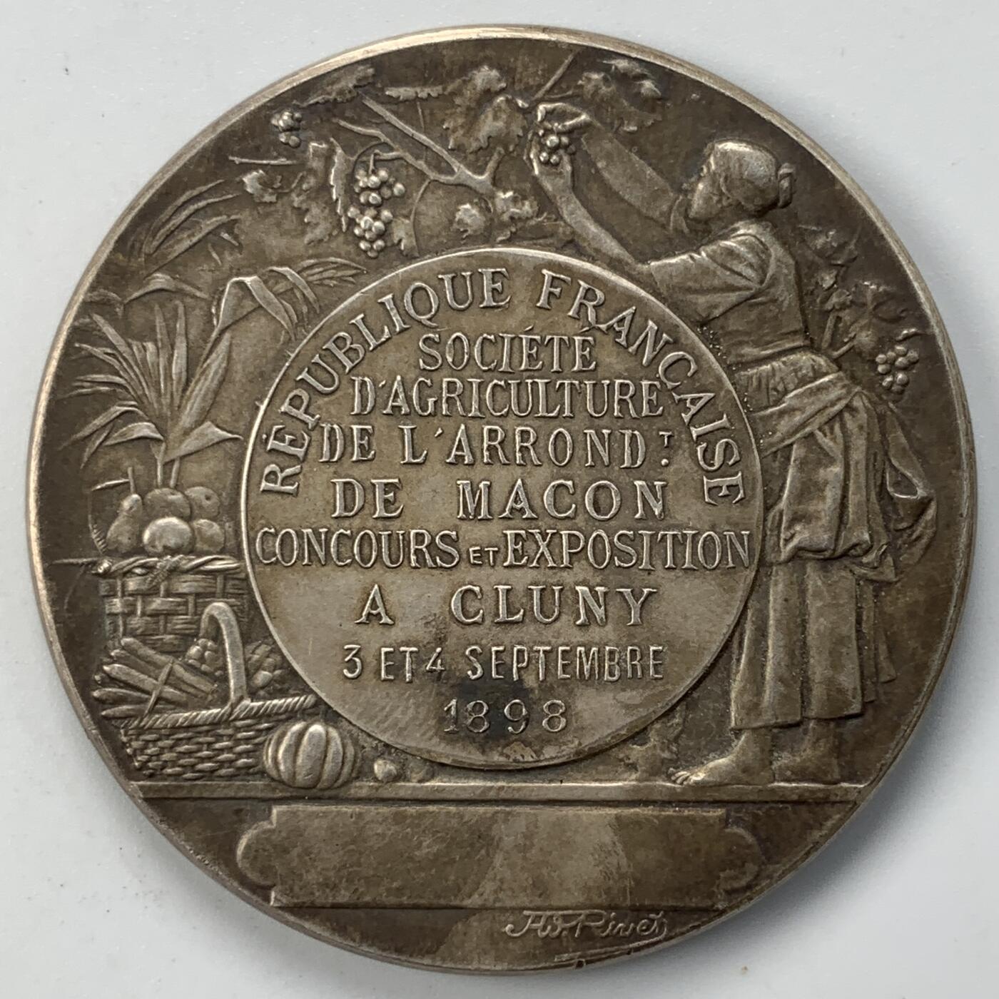掌中浮雕-藏着的欧洲第050场 1898年法国马孔农业协会竞赛与展览银章，41mm，35.48g