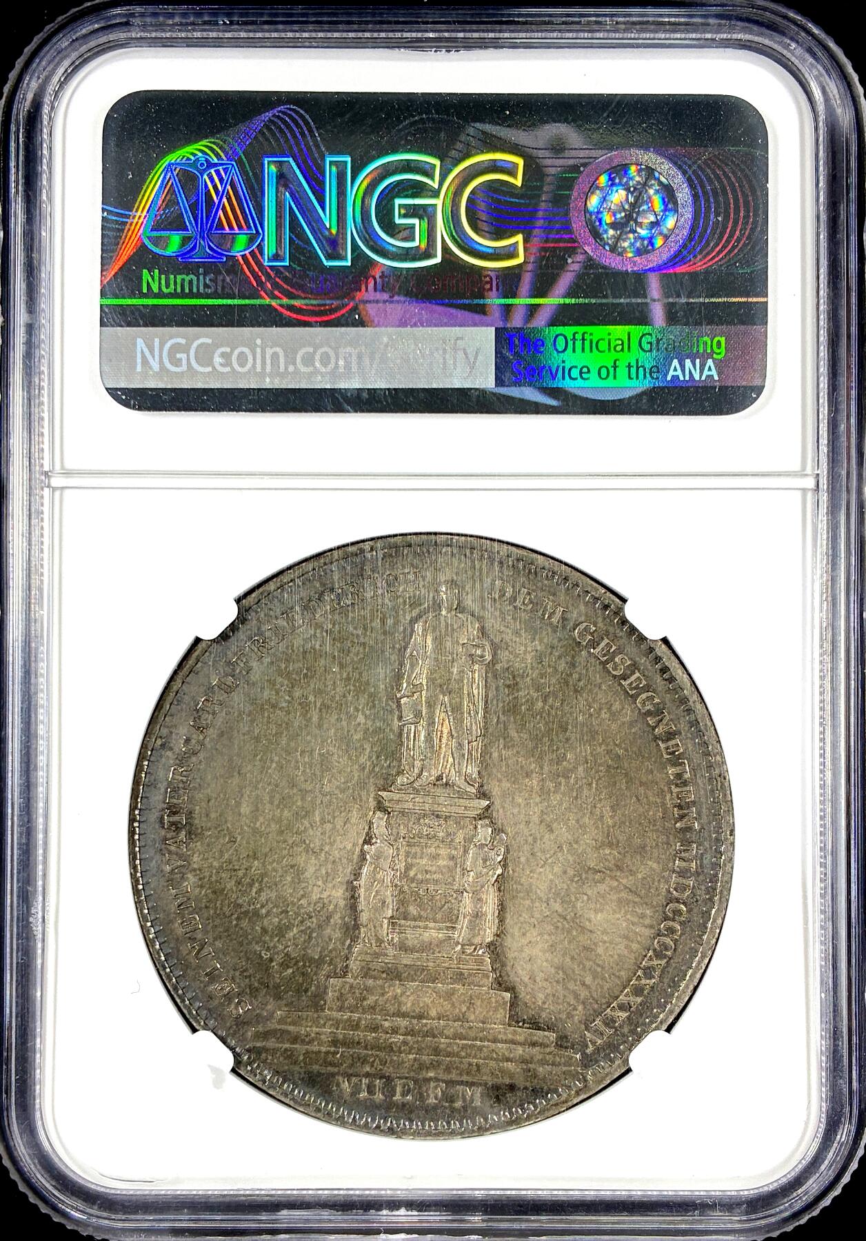 【雨安】【直播拍卖】【第0126期-评级币章】2026-01-24 周六 19:30 [评级德国] Germany 德国 德意志 2泰勒 Baden巴登 Thun.025 KM#0217.1 1844年 卡尔·弗里德里希纪念碑  NGC-AU55 均匀老包浆