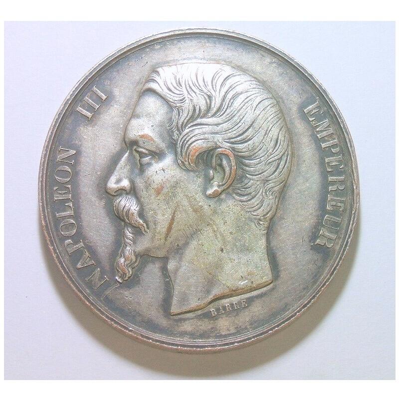 法国1859年 拿破仑三世高浮雕精制大镀银章 50MM