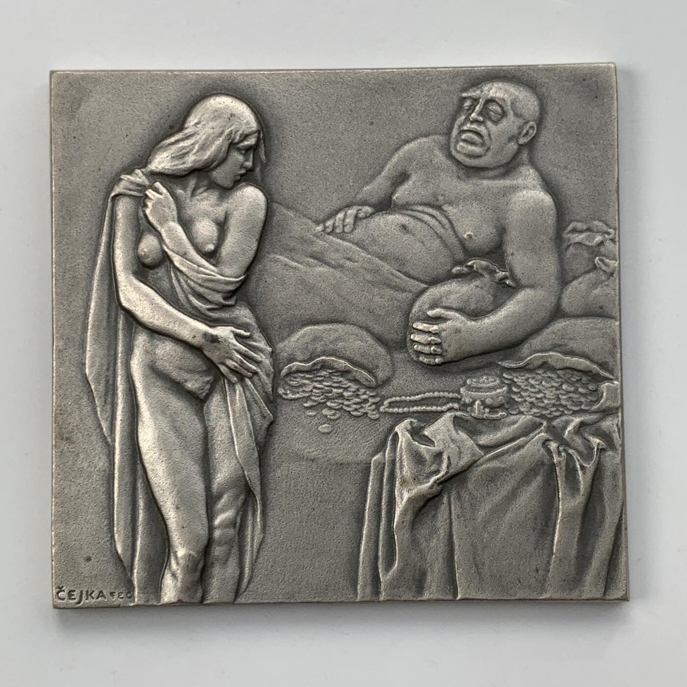 掌中浮雕-藏着的欧洲第050场 欧洲百年名章《欲望与诱惑》镀银章，56.0mm*60.0mm  