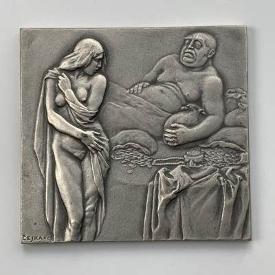 掌中浮雕-藏着的欧洲第050场 - 欧洲百年名章《欲望与诱惑》镀银章，56.0mm*60.0mm  