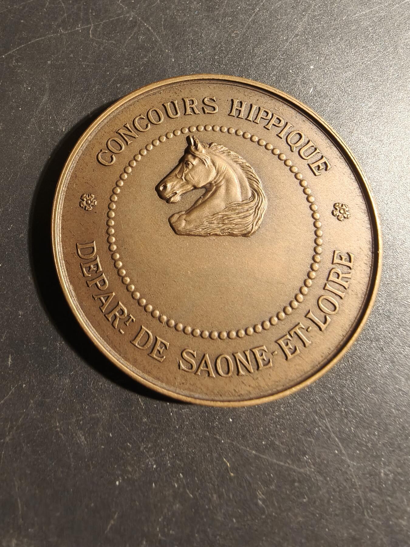 老王徽章第178期 法国索恩-卢瓦尔省马术竞赛大铜章    花环玛丽安娜   大师亨利杜布瓦作品     直径50mm    重量64.6g