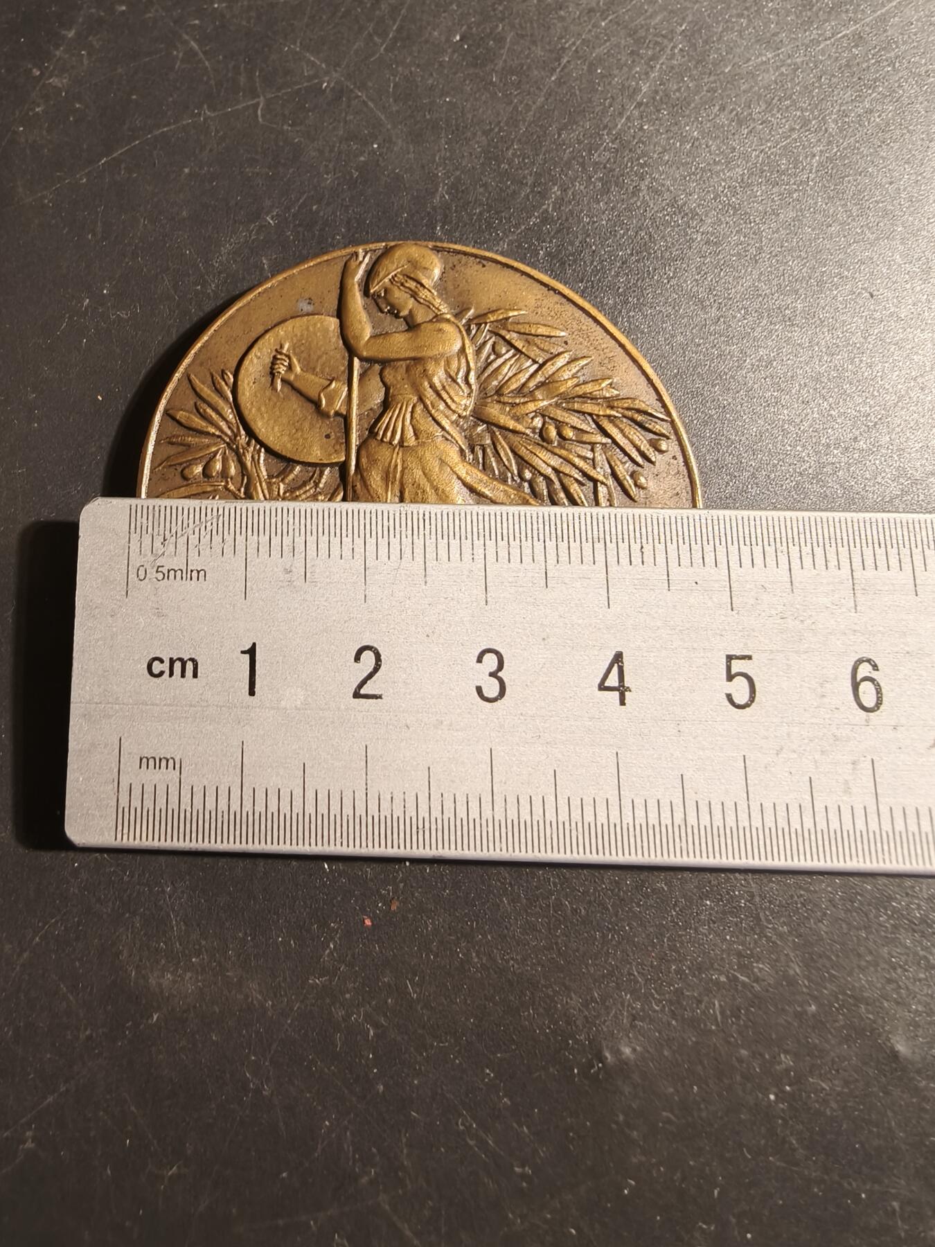 老王徽章第178期 法国剑盾女神大铜章    大师科尔宾作品    直径50mm    重量63.6g