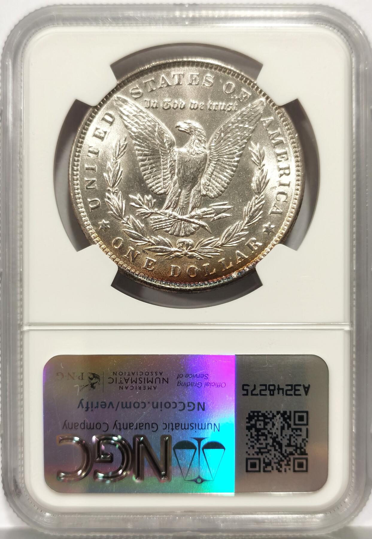 博洋堂世界钱币拍卖第158期（全场包邮） NGC MS64 美国1889年摩根大银币，底板干净漂亮，略有包浆点缀