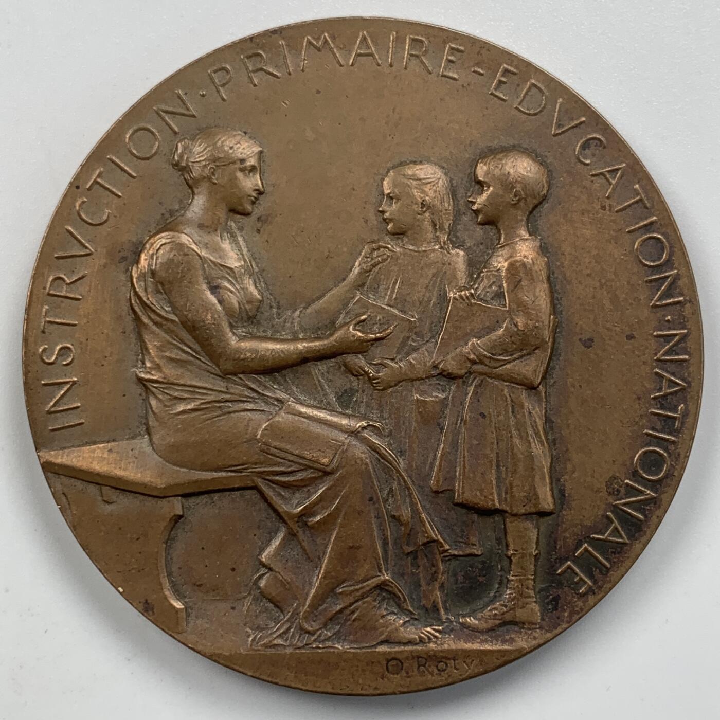 掌中浮雕-藏着的欧洲第050场 法国教育部小学教育铜章，50.4mm，章牌大师奥斯卡.罗蒂Oscar Roty（1846-1911）作品