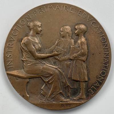 掌中浮雕-藏着的欧洲第050场 - 法国教育部小学教育铜章，50.4mm，章牌大师奥斯卡.罗蒂Oscar Roty（1846-1911）作品