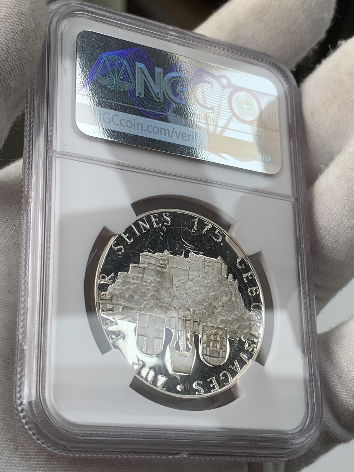 掌中浮雕-藏着的欧洲第050场 NGC PR :1931年奥地利莫扎特精致银章，35mm