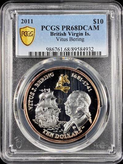 【雨安】【直播拍卖】【第0126期-评级币章】2026-01-24 周六 19:30 - [评级现代] British Virgin Island 英属维尔京群岛 10元 2011年 航海家维图斯·白令 PCGS-PR68DCAM 精制币