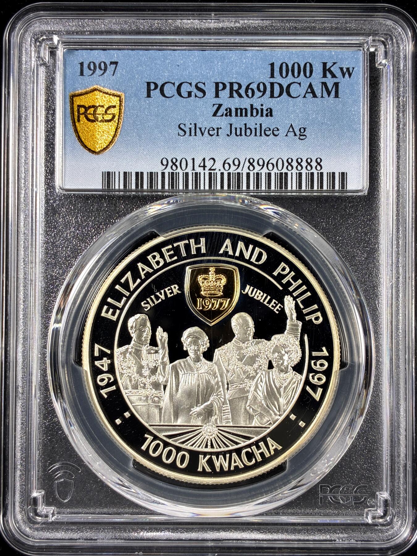 【雨安】【直播拍卖】【第0126期-评级币章】2026-01-24 周六 19:30 [评级现代] Zambia 赞比亚 1000元 1997年 银婚 PCGS-PR69DCAM 精制币