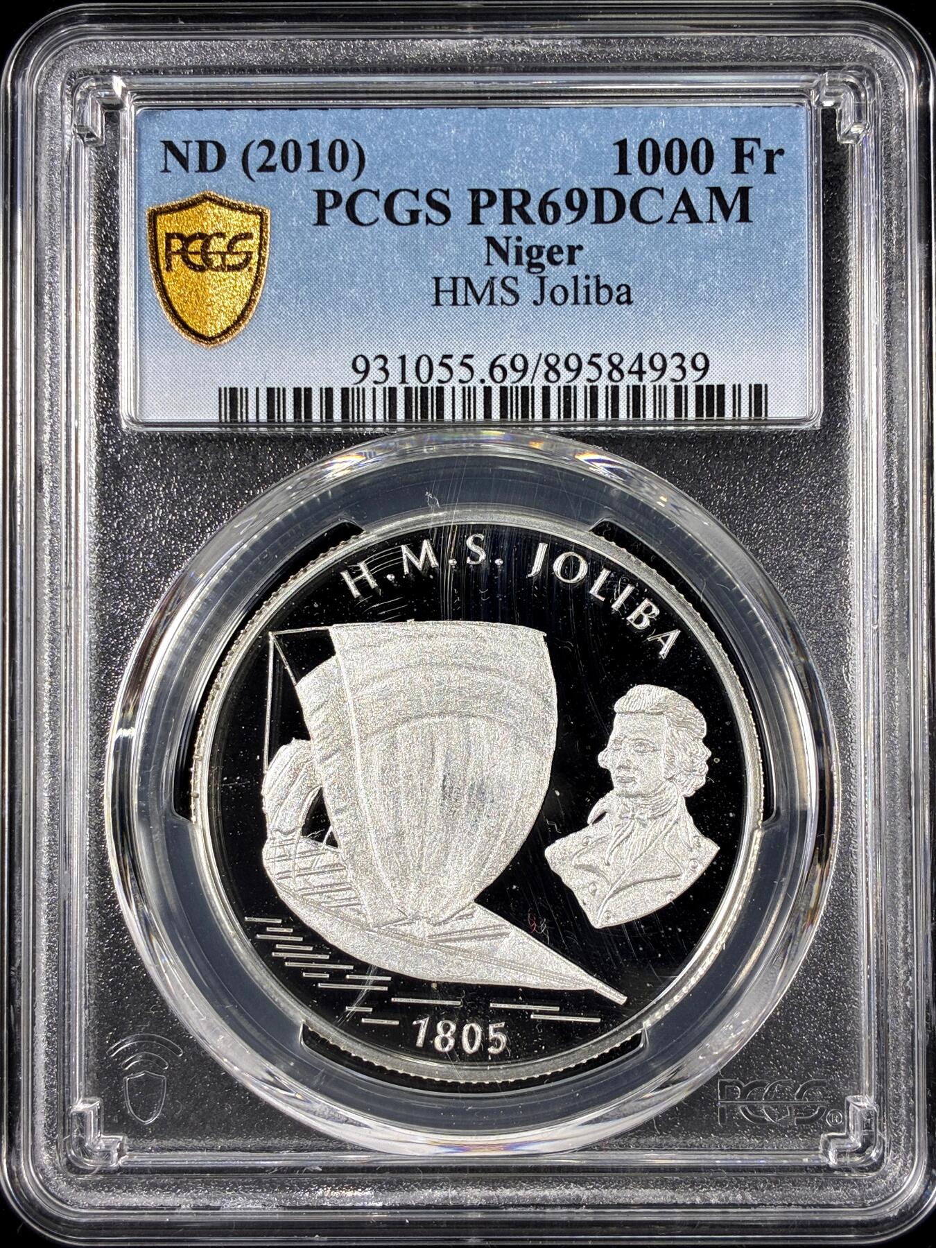 【雨安】【直播拍卖】【第0126期-评级币章】2026-01-24 周六 19:30 [评级现代] Niger 尼日尔 1000法郎 2010年 帆船 PCGS-PR69DCAM 精制币