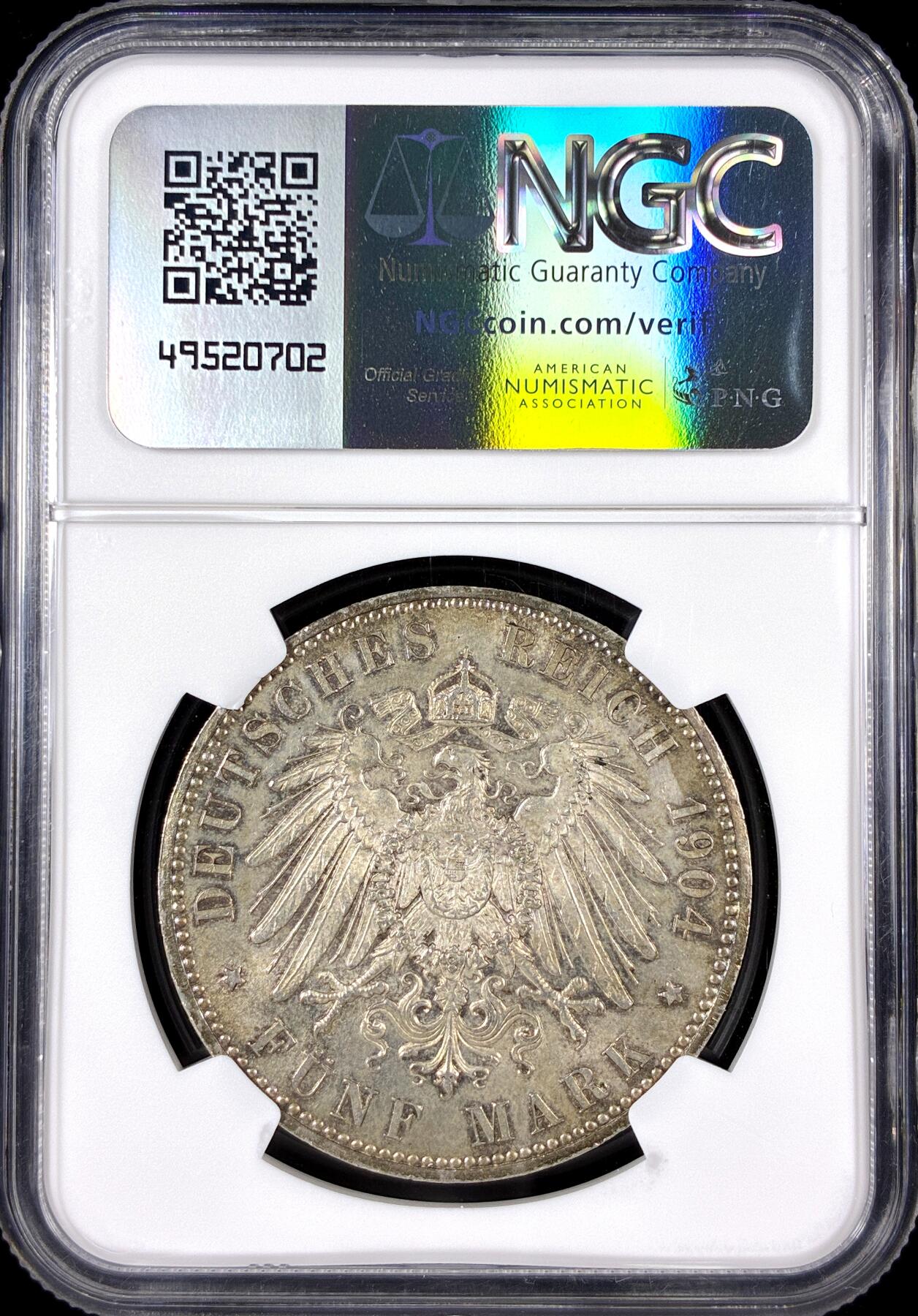 【雨安】【直播拍卖】【第0126期-评级币章】2026-01-24 周六 19:30 [评级德国] Germany 德国 帝国 J.075 黑森-达姆施塔特 5马克 (1904) 腓力一世400周年 1904年  NGC-MS62