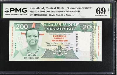 【礼羽收藏】🌏世界钱币拍卖第121期 - 【PMG69】【唯二冠军分】非洲 斯威士兰 2008年 独立40周年 纪念钞