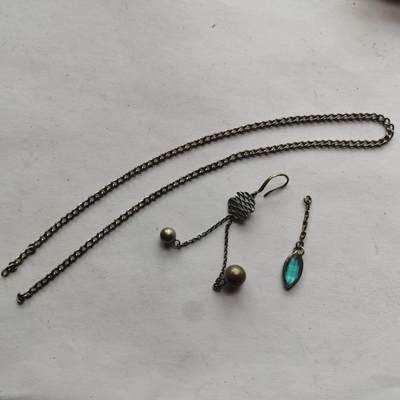 杂件专场95期 - 清代民国老银耳环银链银镶水晶吊坠