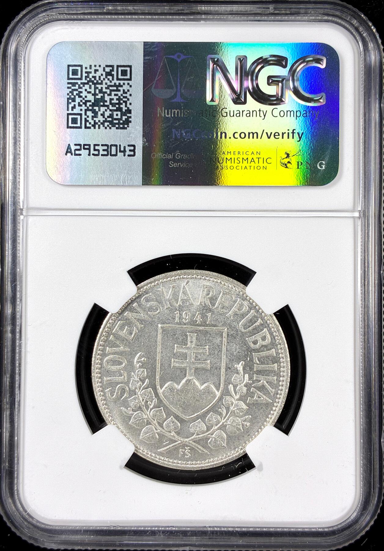 【雨安】【直播拍卖】【第0126期-评级币章】2026-01-24 周六 19:30 [评级欧洲] Slovakia 斯洛伐克 20克朗 1941年  NGC-MS62