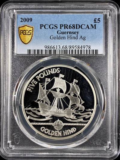 【雨安】【直播拍卖】【第0126期-评级币章】2026-01-24 周六 19:30 - [评级现代] Guernsey 根西 5镑 2009年 帆船 PCGS-PR68DCAM 精制币