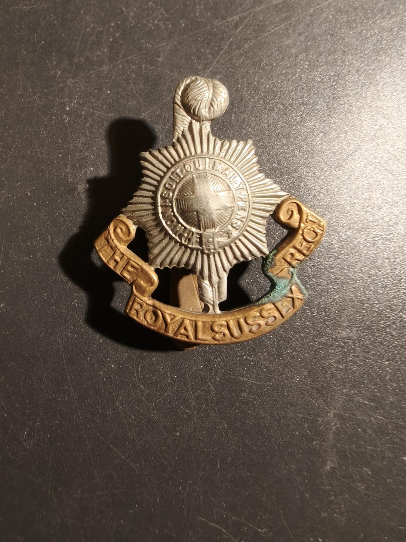 老王徽章第178期 英国皇家苏赛克斯步兵团帽徽    一战时期