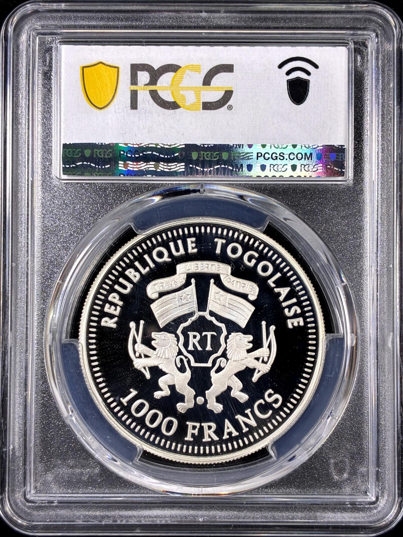 【雨安】【直播拍卖】【第0126期-评级币章】2026-01-24 周六 19:30 [评级现代] Togo 多哥 1000法郎 2006年 帆船 PCGS-PR69DCAM 精制币