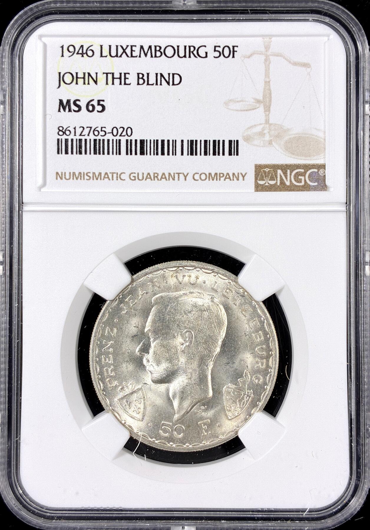 【雨安】【直播拍卖】【第0126期-评级币章】2026-01-24 周六 19:30 [评级欧洲] Luxembourg 卢森堡 20法郎 1946年 约翰大公  NGC-MS65