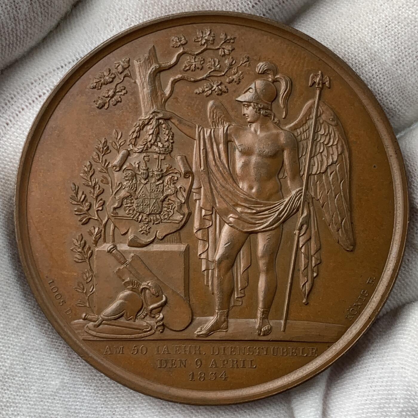 掌中浮雕-藏着的欧洲第050场 1834年普鲁士将军、货币局长兼财政部长冯.维利奇伯爵铜章，50mm，70g