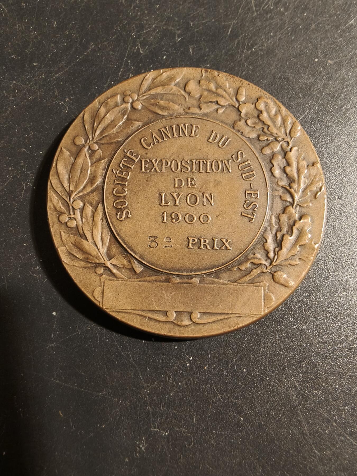 老王徽章第178期 法国1900年东南宠物犬协会博览会大铜章     大师里维特作品    直径45mm     重量46.2g